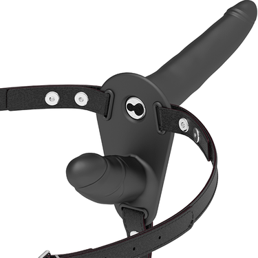 Imbracatura doppia penetrazione regolabile in silicone con vibrazioni e IPX6